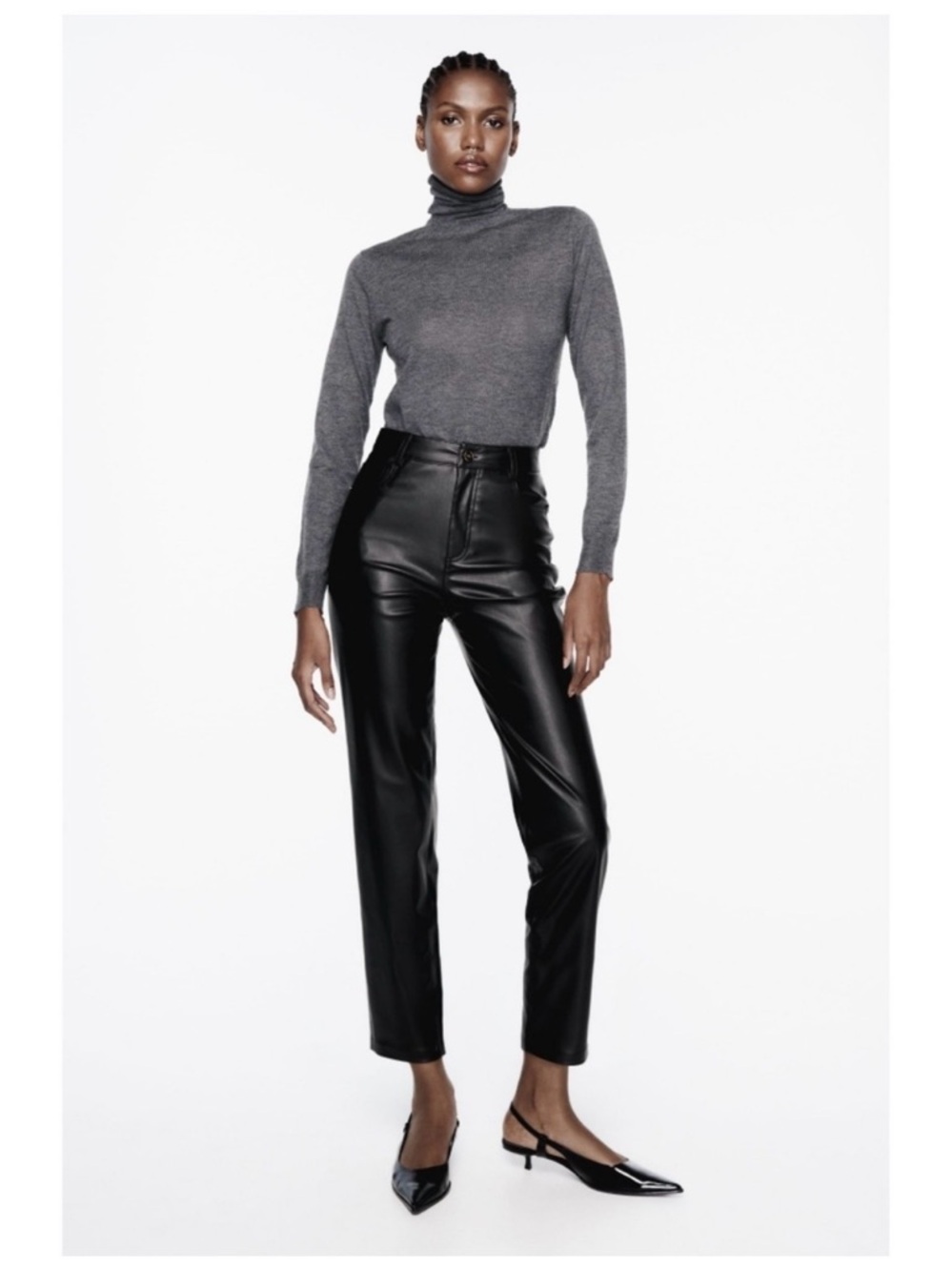 ZARA Black High Waisted Faux Leather Straight Leg Tailored Pants Size Medium